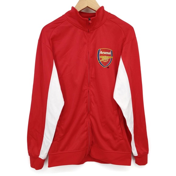 Arsenal FC Official Trainer Soccer Track Jacket Fleece Lined Football Red Mens L - Picture 1 of 6